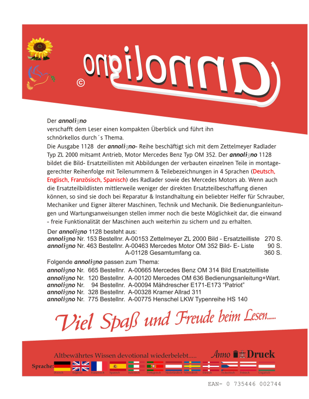 Zettelmeyer Radlader Typ ZL 2000 & Mercedes Benz Motor OM 352 Bild- Ersatzteilliste mit Explosionszeichnungen - annoligno 1128